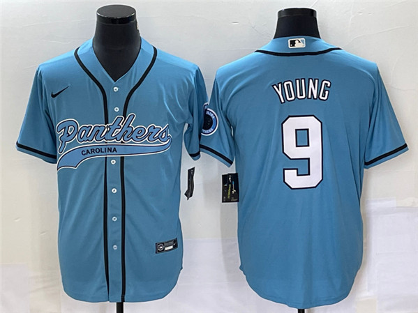 Carolina Panthers #9 Bryce Young Blue With Patch Cool Base Stitched Baseball Jersey